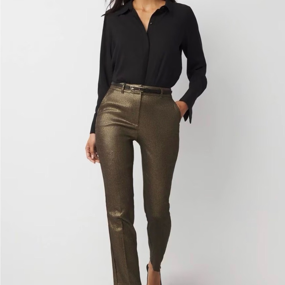 NWOT - WHBM Metallic Shimmering Gold Elle Slim Ankle Pants - Size 14